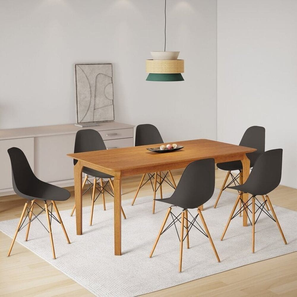 Conjunto Sala de Jantar Mesa Madeira Maciça com 6 Cadeiras Eames Espresso Móveis Preto/Marrom