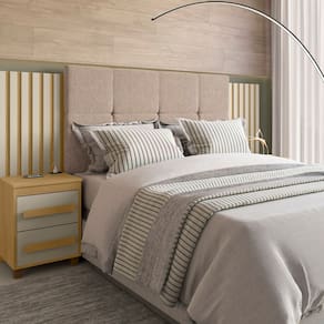 Cabeceira Estofada Extensível Casal/queen/king com 2 Mesas de Apoio 4 Gavetas Suiça Cinamomo/Off White