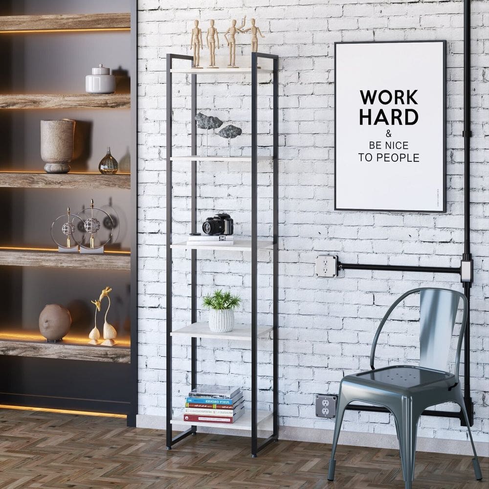 Estante para Livros Industrial Multiuso 5 Prateleiras 187x45cm Dynamica Yescasa Snow / Preto