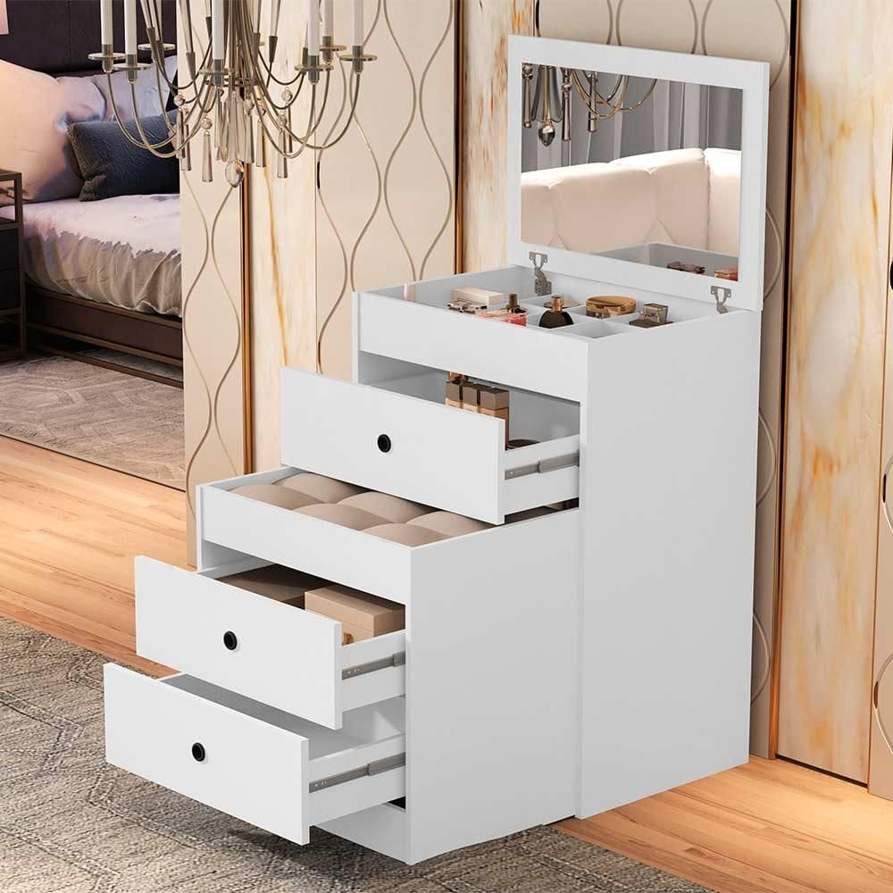 Cômoda Com Penteadeira Embutida E Banqueta Branco Olivia Basoto