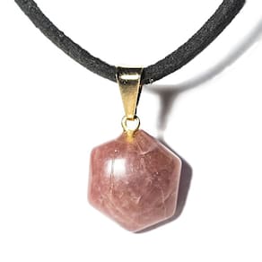 Colar Estrela Hexagonal Pedra Quartzo Morango Pino Dourado
