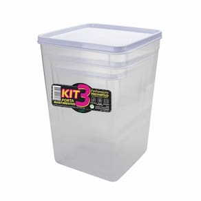 Kit Porta Arroz Café Acúcar 3 Pç Hermético 1,5, 3 E 4,5L Bco