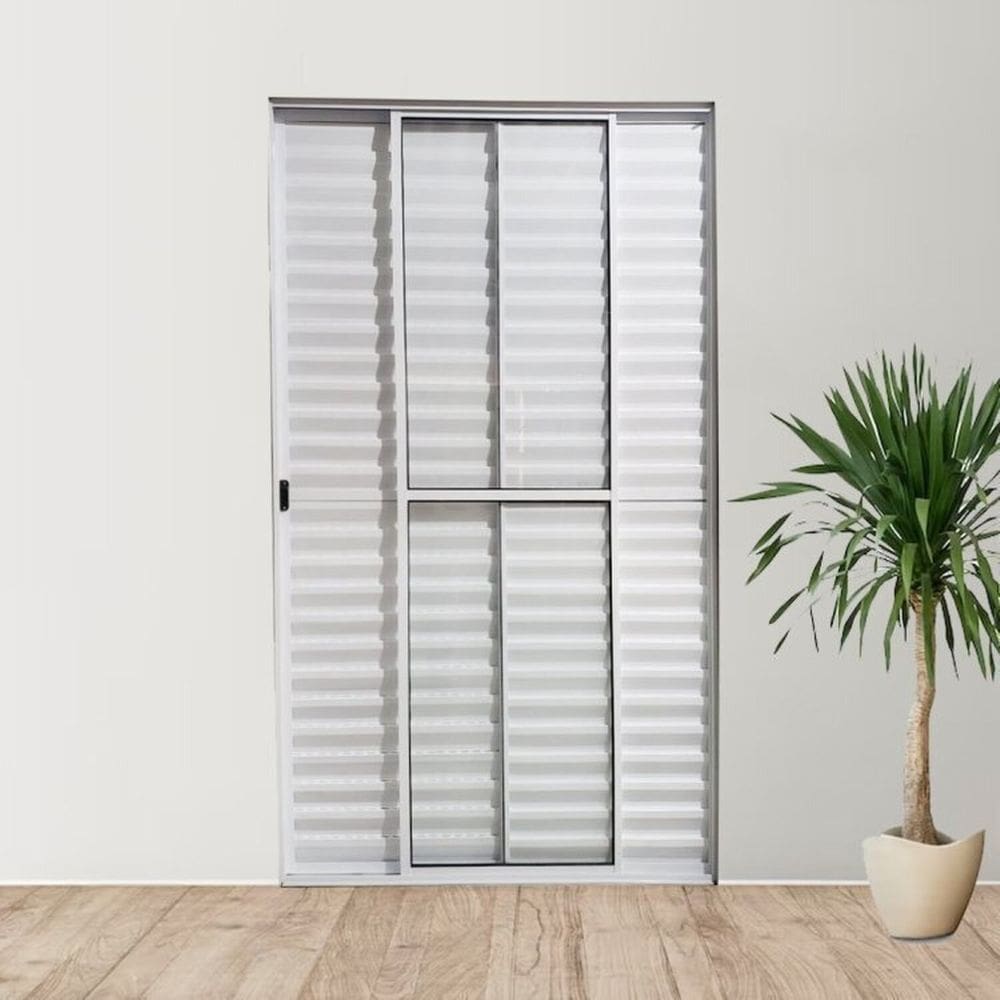 Kit com 2 Portas Balcão de Alumínio 3 Folhas 210 X 120cm Linha Modular Branco