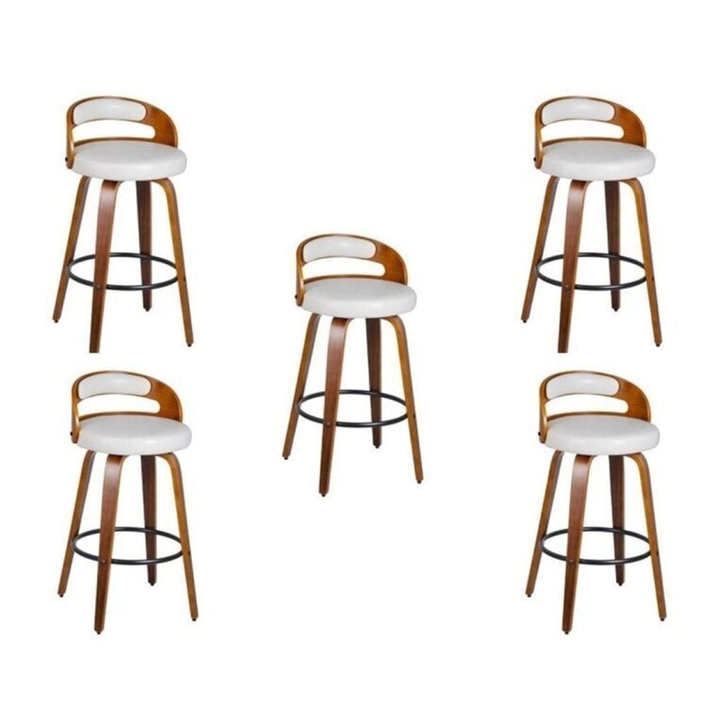 Kit 5 Banqueta para Cozinha Alta Giratória Madeira Roma Branco/Marrom