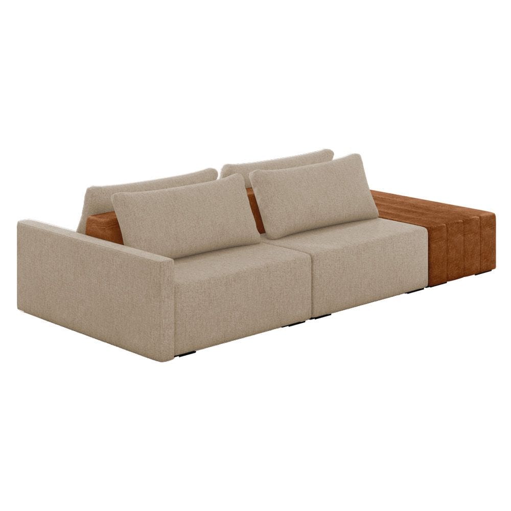 Sofá Ilha 2 Lugares Living 292cm Modulado para Sala Lary Linho Bege K01 - D`Rossi