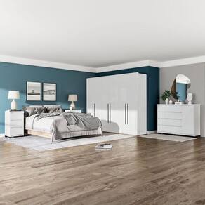 Quarto Guarda Roupas 6 Portas Cômoda 4 Gavetas 1 Porta 2 Mesas de Cabeceira 3 Gavetas Branco
