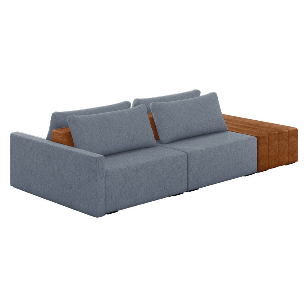 Sofá Ilha 2 Lugares Living 292cm Modulado para Sala Lary Linho Azul K01 - D`Rossi