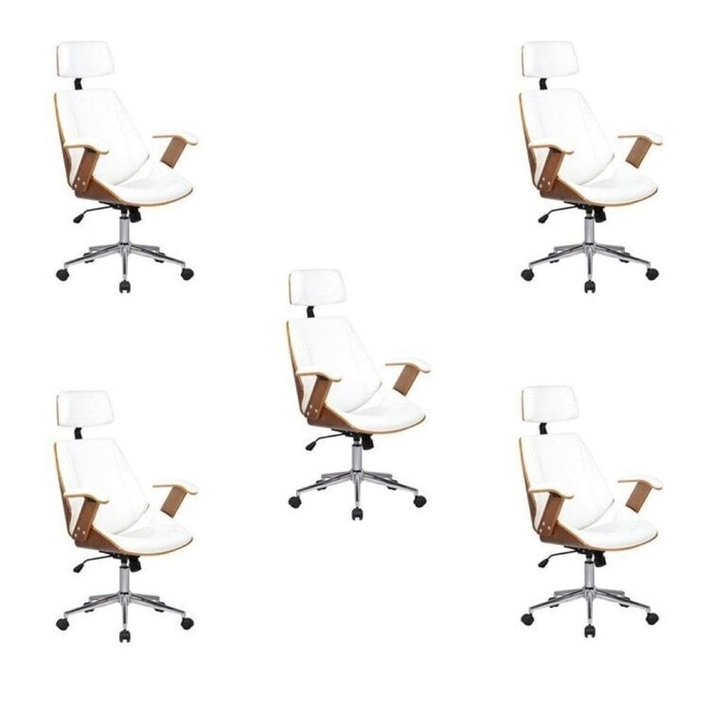 Kit 5 Cadeiras de Escritório Presidente Giratória com Apoia Cabeça Office Lisboa Branco