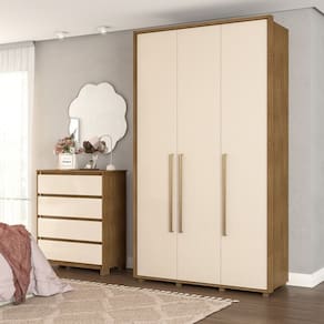 Guarda-roupa Coimbra 3 Portas Cômoda 4 Gavetas Coimbra Freijó / Off White