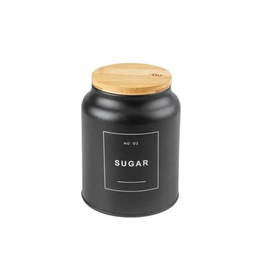 Porta Condimentos Em Metal Com Tampa Em Bambu Sense Sugar 1,1L Ou