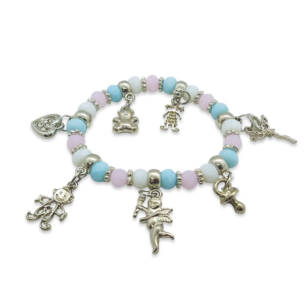 Pulseira Ibeji Erê Orixás Rosa Branco e Azul Bebê Ajustável