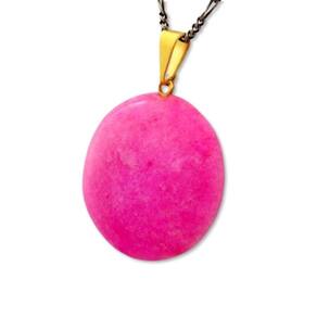 Colar Disco Liso Amazonita Pink Pedra Natural Pino Dourado