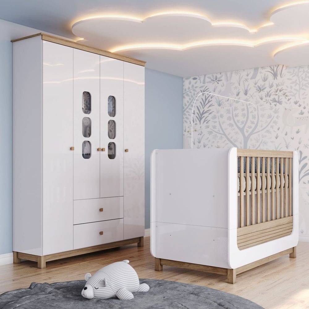 Conjunto Quarto De Bebê Berço 2 Em 1 E Guarda-Roupa Sophia Espresso Móveis Branco E Jequitibá