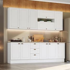Cozinha Completa 7 Peças 100% Mdf Com Tampo Internacional Branco