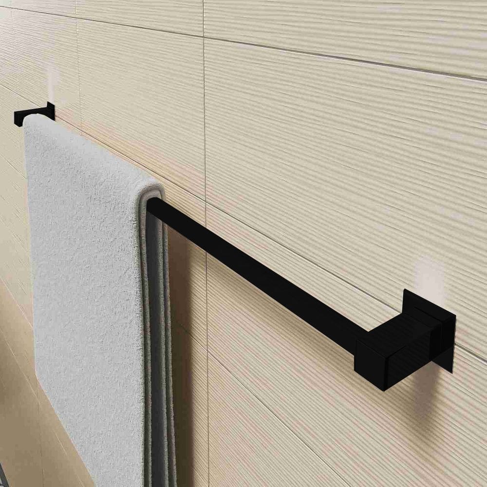 Porta Toalha De Banheiro Simples 70cm Aço Inox Preto Fosco Linha Quadrada