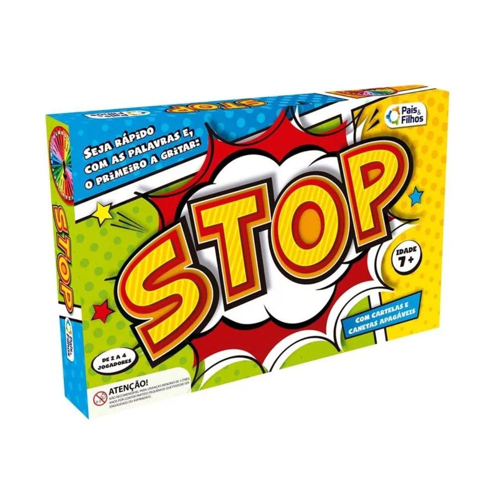 Jogo de Stop com Caneta Apagador Roleta Cartelas Brincadeira Divertida Pais e Filhos