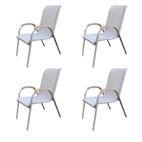 Kit 4 Cadeiras Empilhável com Braço Pipa Maresias Fratini 96 cm altura Alumínio e Assento Tela Fendi