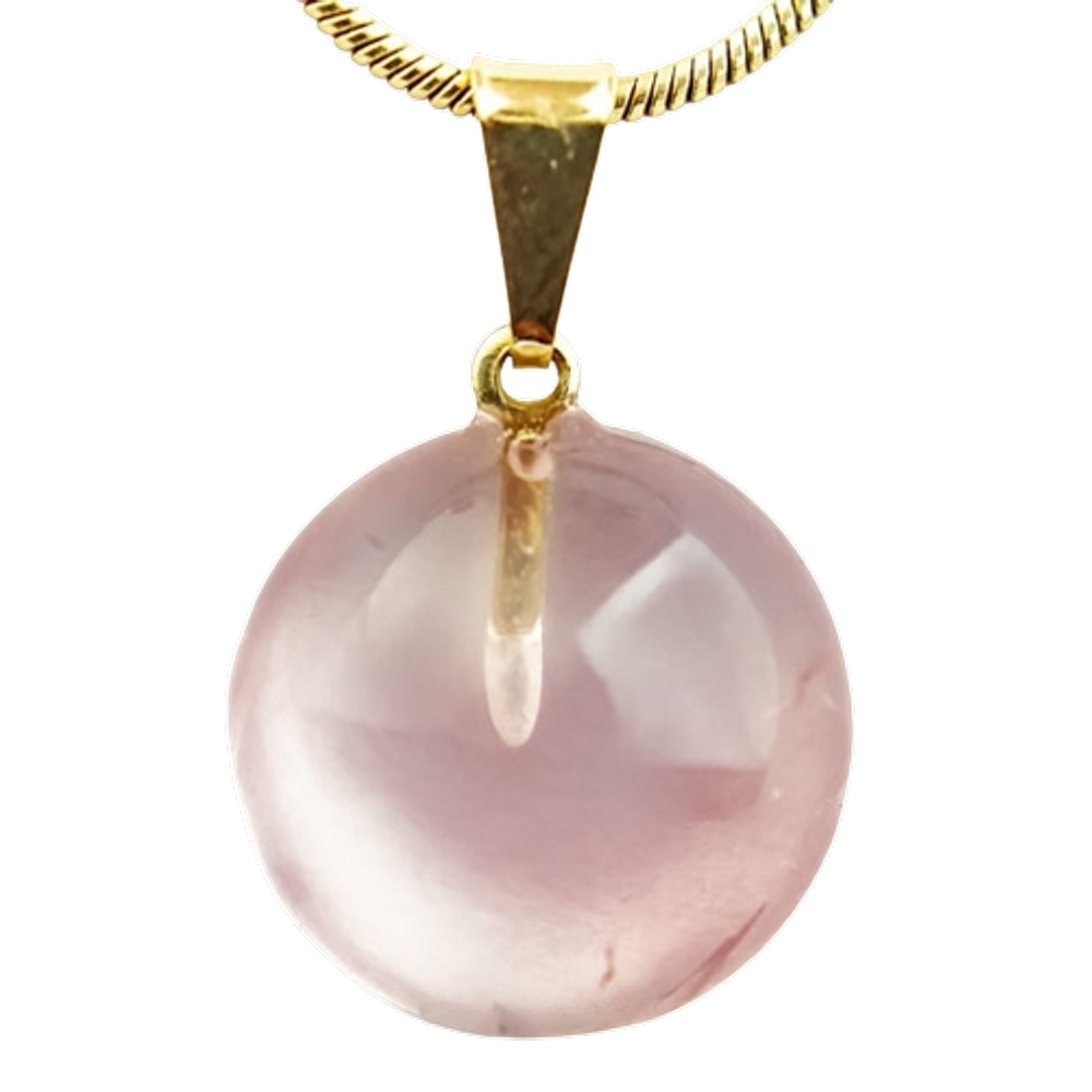 Colar Disco Quartzo Rosa Pedra Natural Montagem Pino Dourado