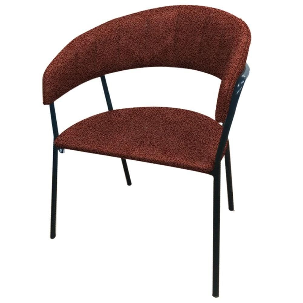 Cadeira com Braços Maraú PSG Móveis Estofada Bouclé Marsala com Base em Aço Preto