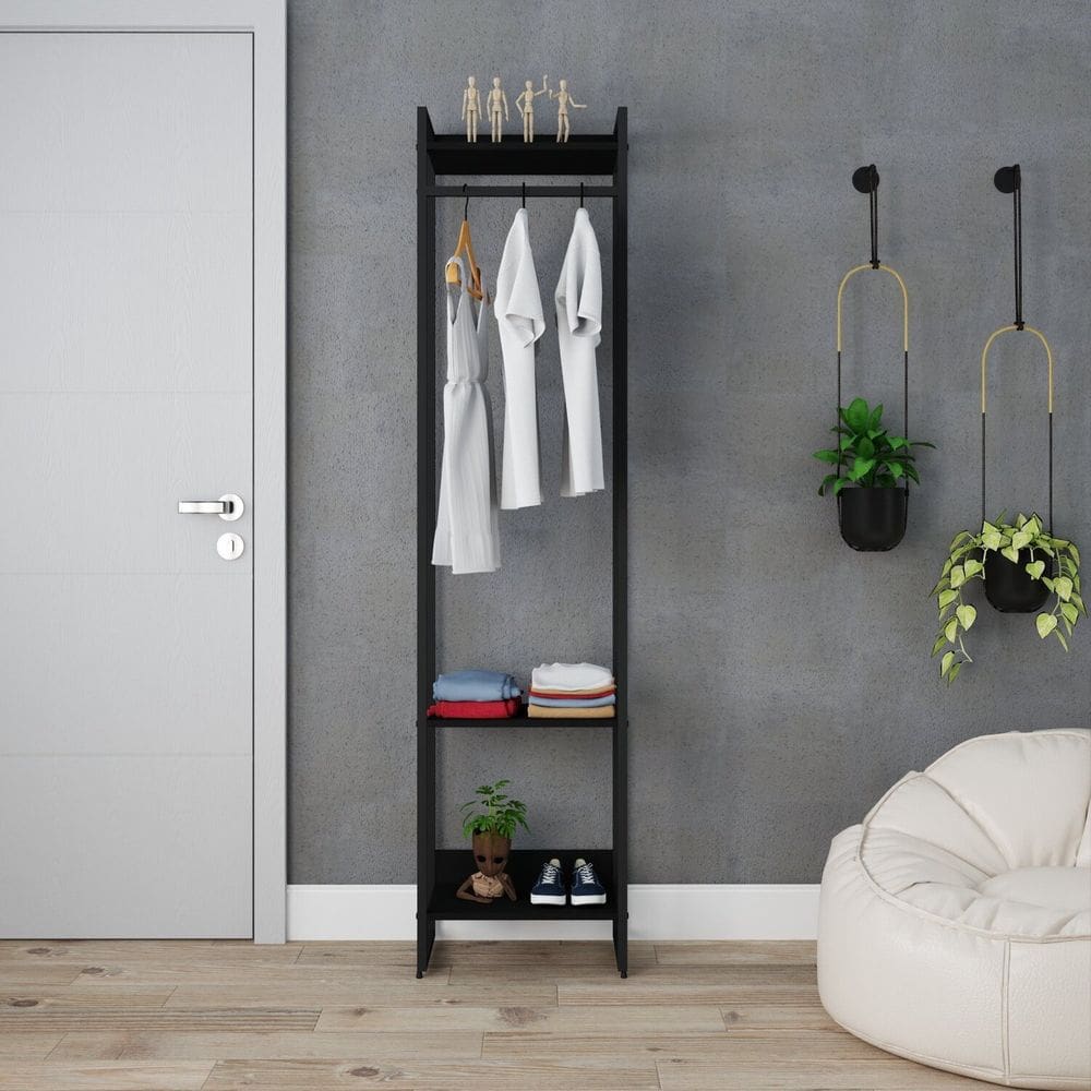 Estante Closet Arara Industrial 3 Prateleiras 187x45cm Dynamica Preto Ônix / Est.Preta