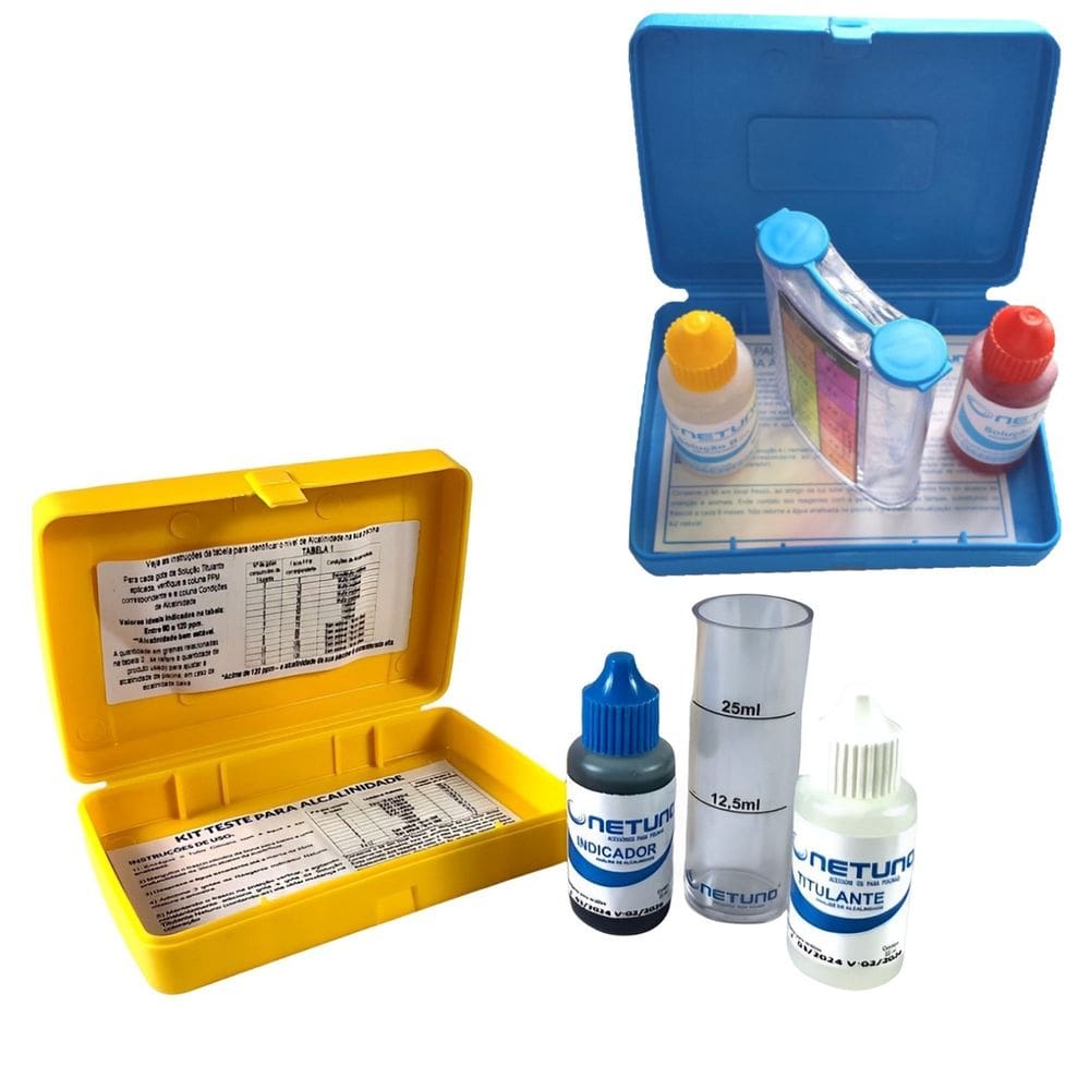 Kit Estojo Medidor Teste De Alcalinidade Ph e Cloro Para Água Piscinas - Netuno