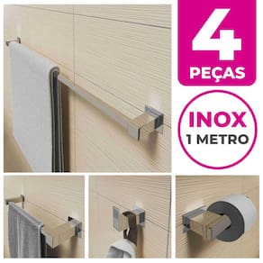 Kit Acessórios Para Banheiro 4 Peças Aço Inox Linha Quadrada Q4G