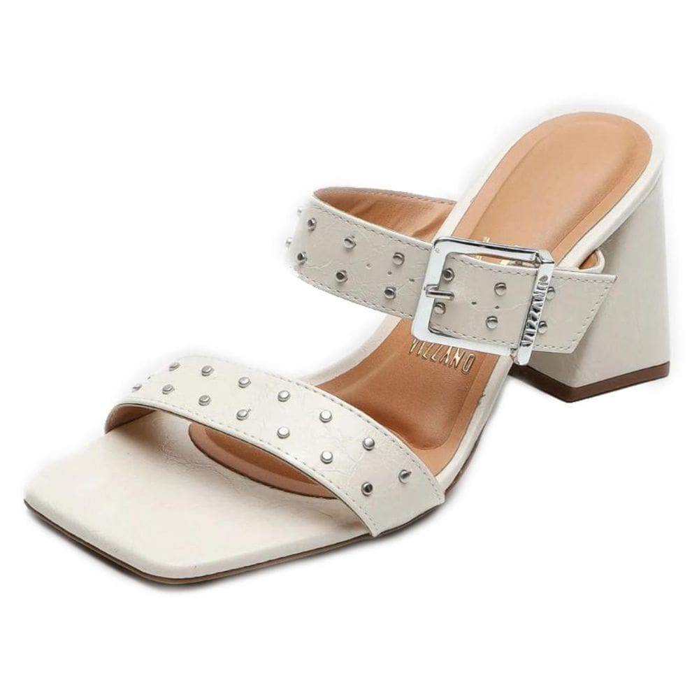 Tamanco Vizzano Fivela Spikes Salto Bloco - Branco