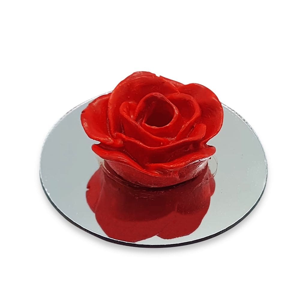 Enfeite Detalhado Rosa Vermelha com Espelho decorativo 4cm