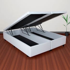 Base Box Baú Casal Bipartido 138x188x42cm Courino com Pistão a Gás Branco