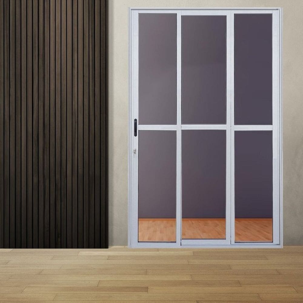 Kit com 2 Portas Sacada de Alumínio 3 Folhas Sequenciais 210 X 120cm com Fechadura Linha 25 Alumínio
