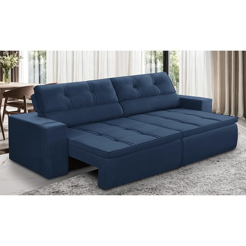 Sofá Retrátil e Reclinável 2 lugares 1,70m com Molas Stella Suede Azul Adonai Estofados