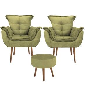 Kit 2 Poltronas Decorativa Opala com Puff Redondo Suede Amarelo