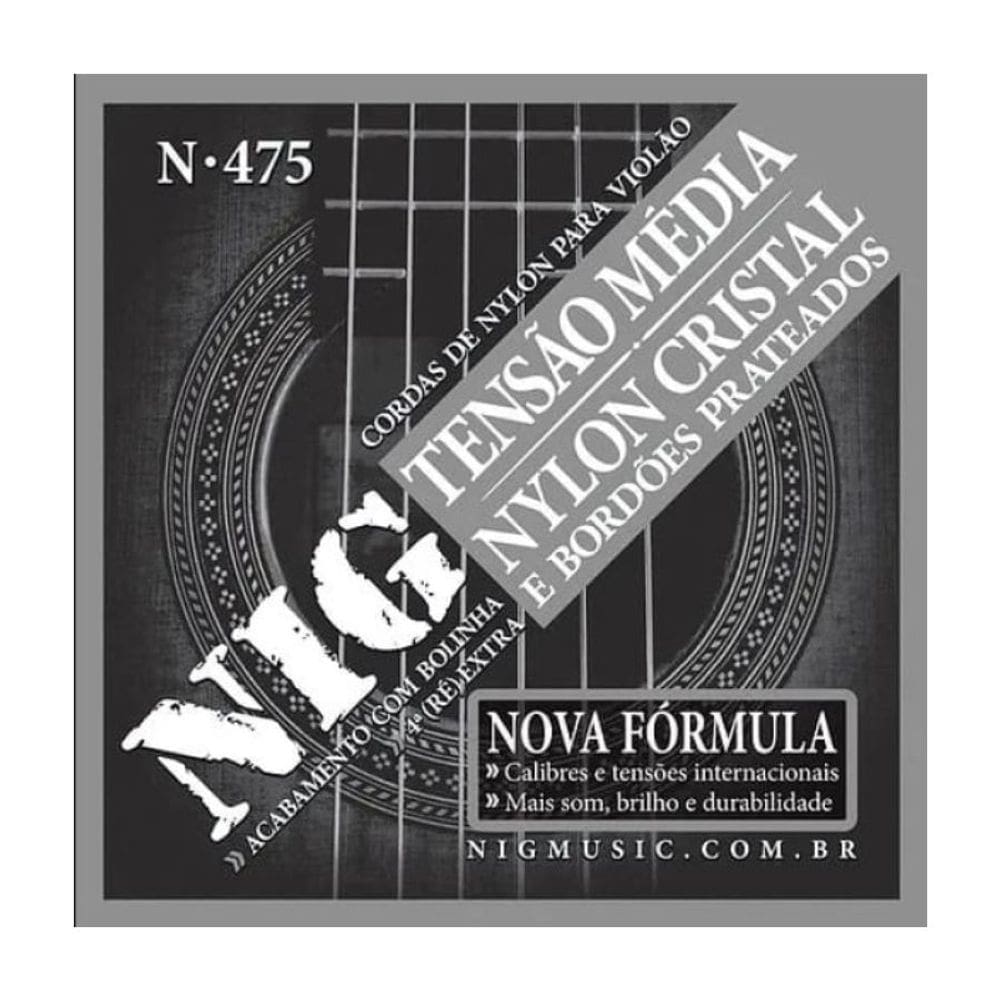 Encordoamento Para Violao Nylon 6 Cordas Nig Cristal/Metal Prateado Tensao Media - N475