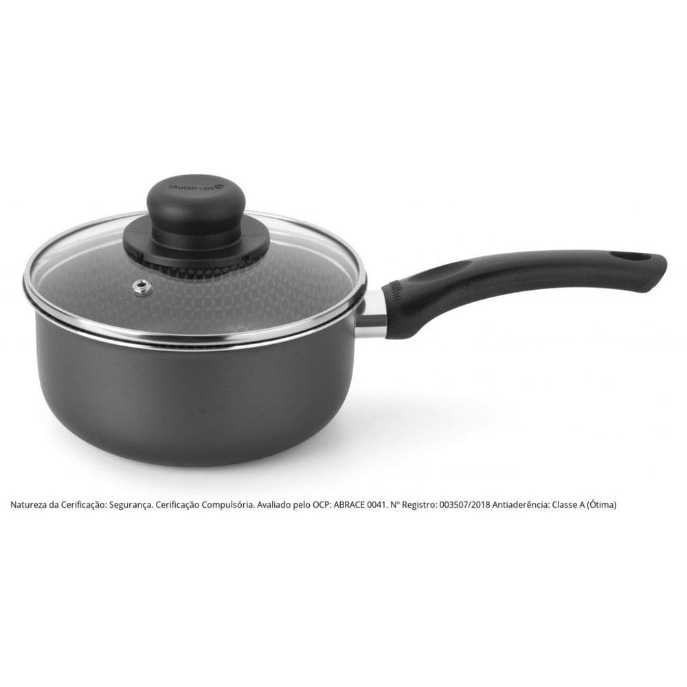 Panela 18 Cm Aluminio Antiaderente Com Tampa de Vidro Linha