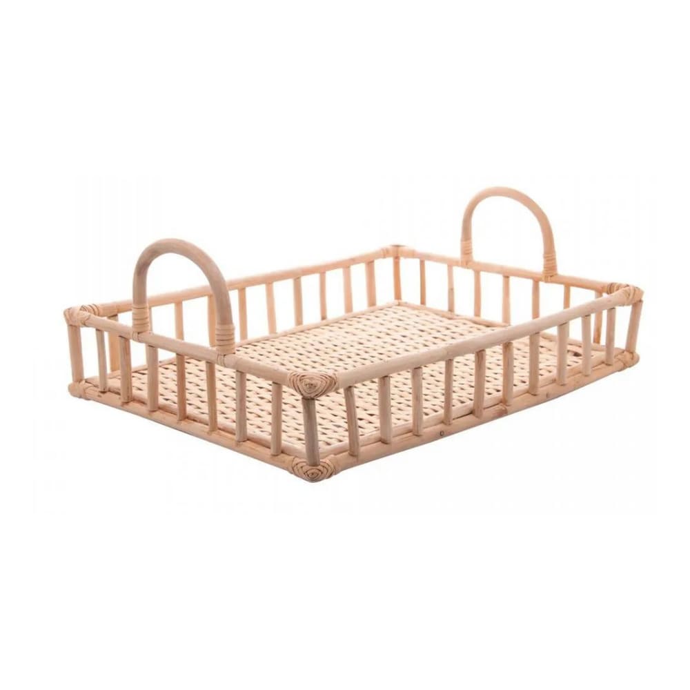 Bandeja Retangular Em Rattan Com Alça Nature 37x27cm Wolff
