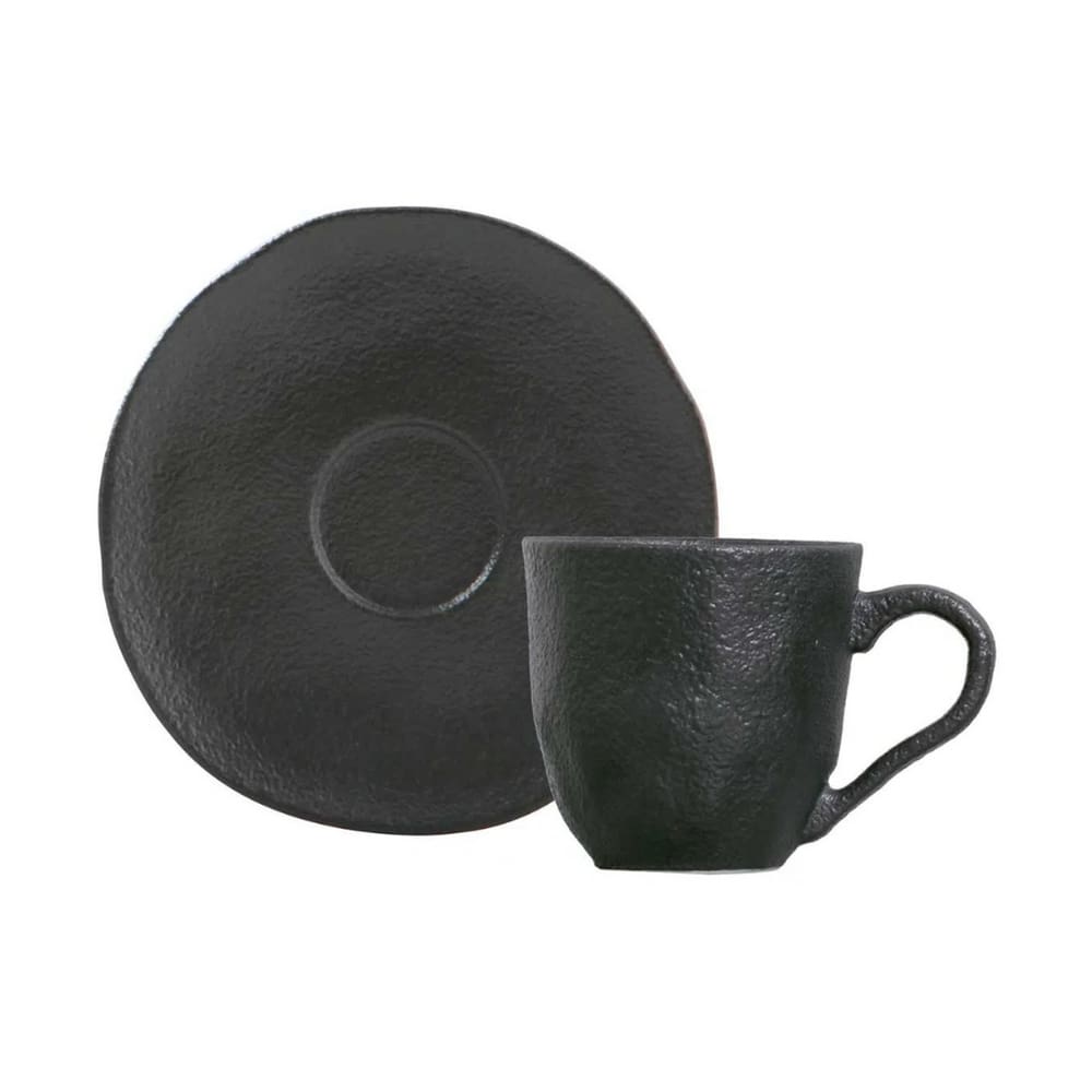 Xícara Para Café Com Pires Em Cerâmica Preto Matte 80ml Porto Brasil