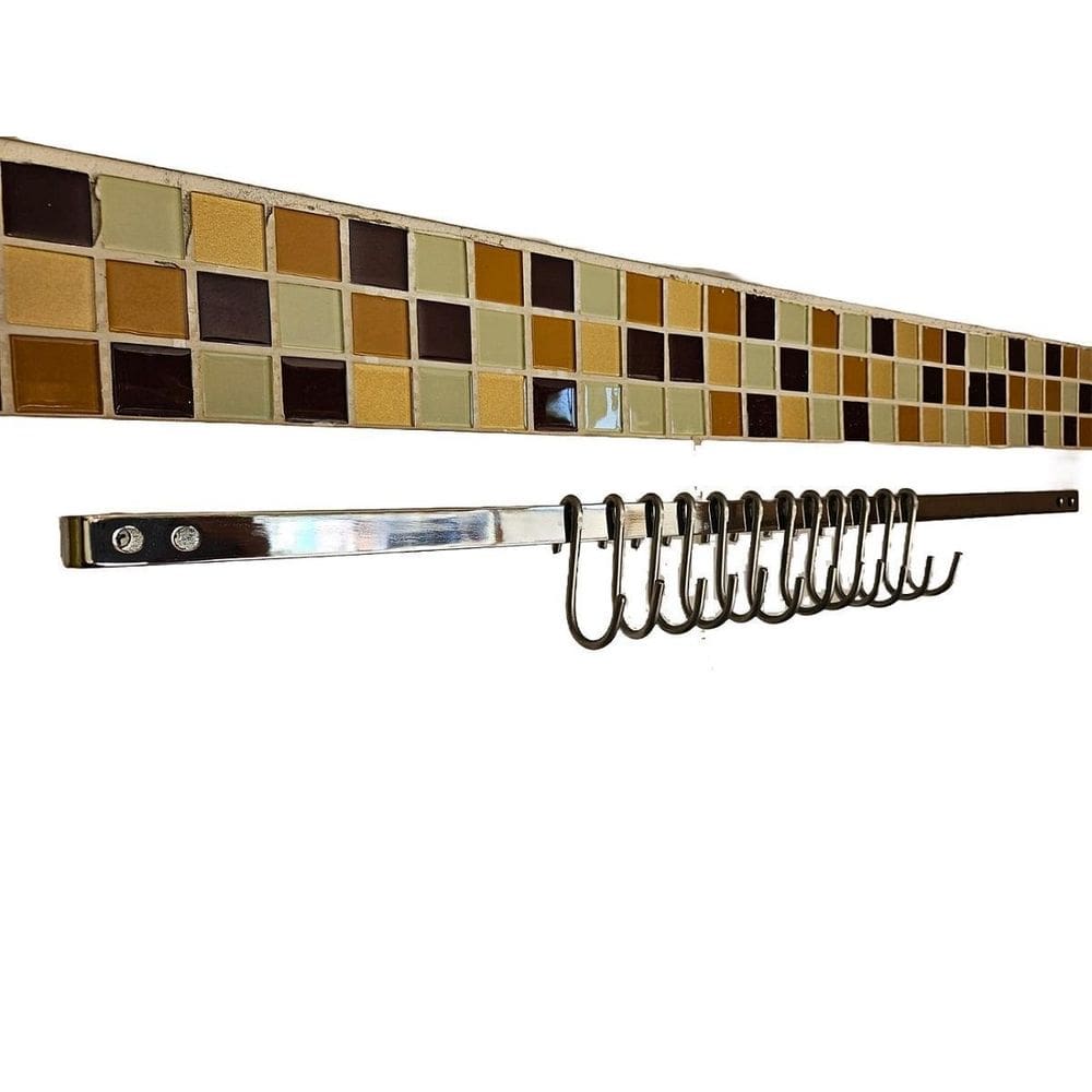 Barra Utilidade E Talher Cozinha Cromado 60Cm Com 12 Gancho