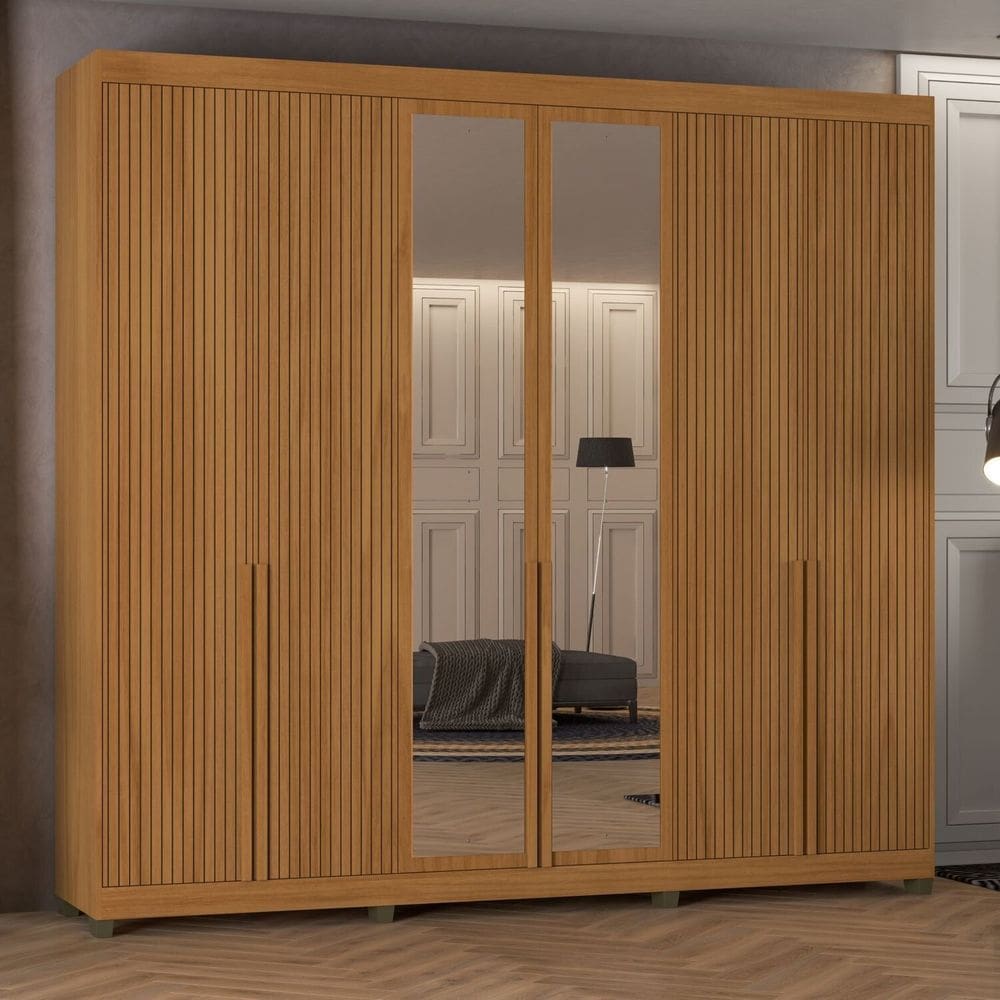 Roupeiro Newton 6 Portas de Giro Puxador 100% Mdf Marrom