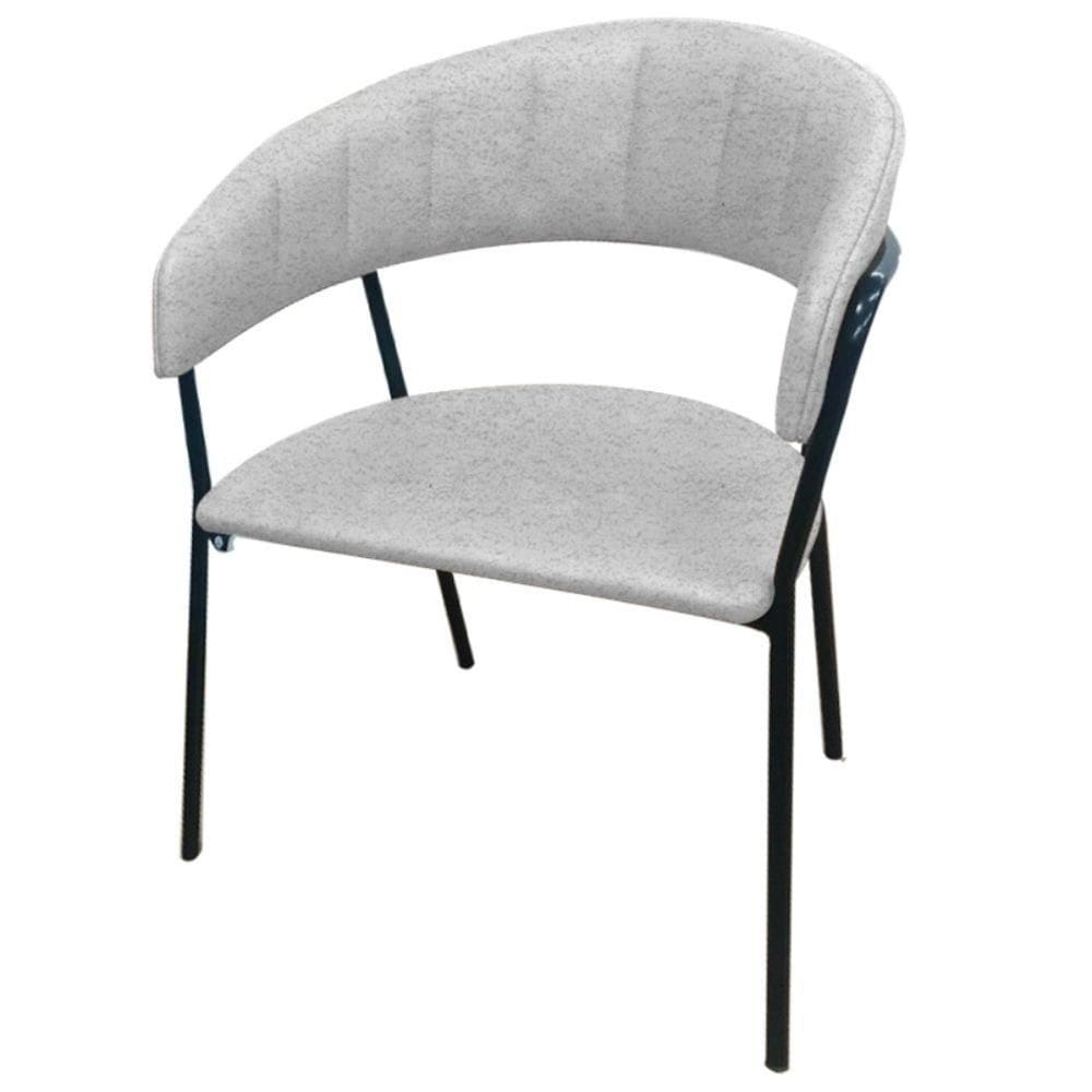Cadeira com Braços Maraú PSG Móveis Estofada Bouclé Branco com Base em Aço Preto