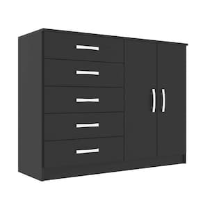 Cômoda 2 Portas 5 Gavetas Atenas Evidencia Cor Preto