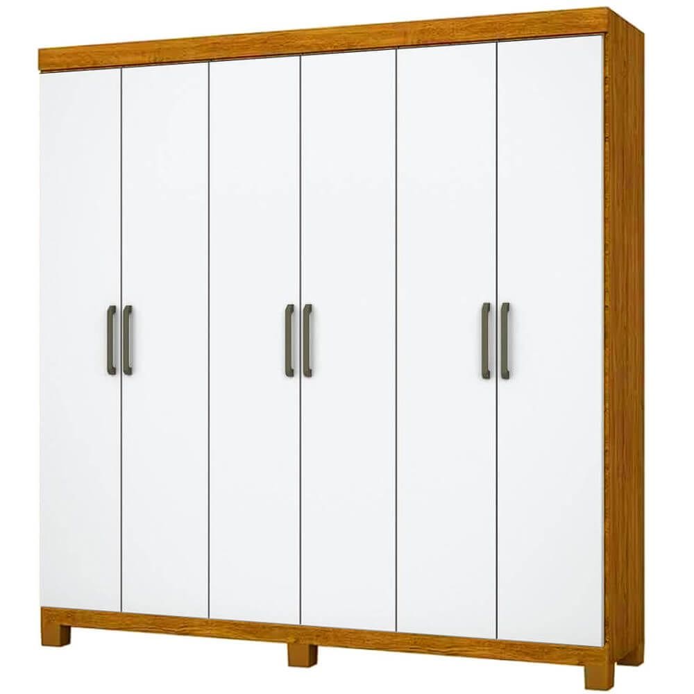 Guarda Roupa Recife Casal 6 Portas 2 Gavetas Carioca Cor Cinamomo Branco