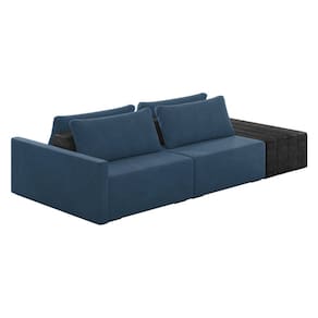 Sofá Ilha 2 Lugares Living 292cm Modulado Sala Lary Veludo Azul Marinho/PU Pto K01 - D`Rossi