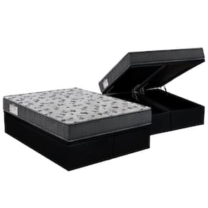 Cama Box Baú Queen: Colchão Espuma Ortobom D33 / EP ISO 100 Ultra Firme + Base CRC Suede Black(158x198)