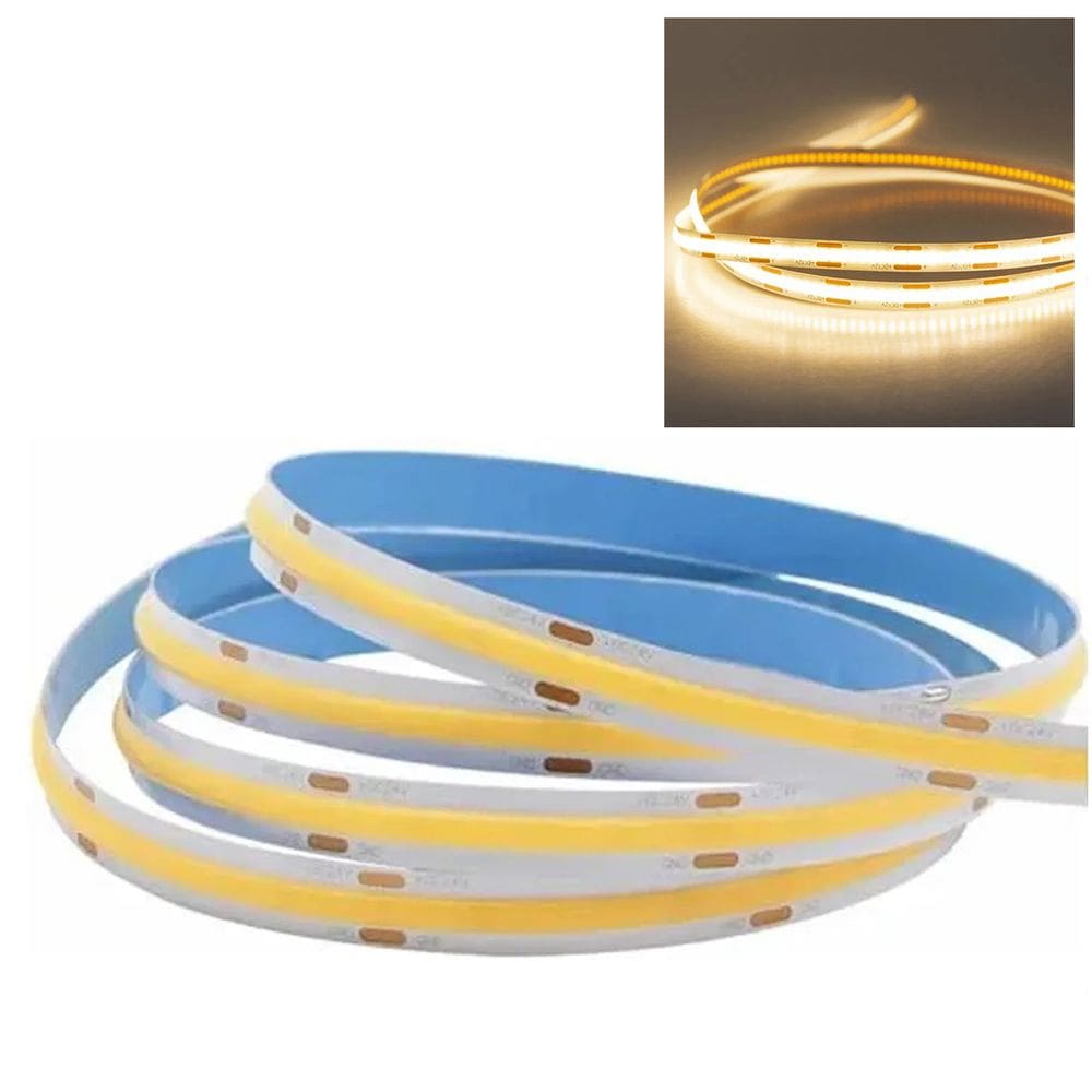 Fita LED 3000K COB 5 Metros 12v IP20 Profissional Iluminaçao Perfil Teto Reaixado Gesso Sanca Residencial Comercial Ambiente
