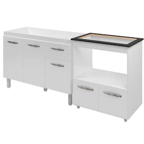 Balcao Cooktop 5 Bocas E Pia 120cm Branco Mobbs Branco