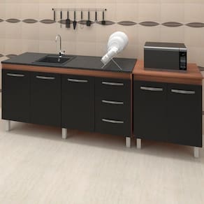 Balcao Pia 150cm E Multiuso 2 Portas 70cm Savana Preto Mobbs Savana Preto
