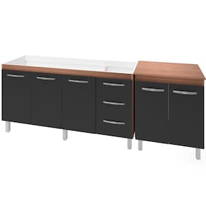 Balcao Pia 160cm E Multiuso 2 Portas 70cm Savana Preto Mobbs Savana Preto