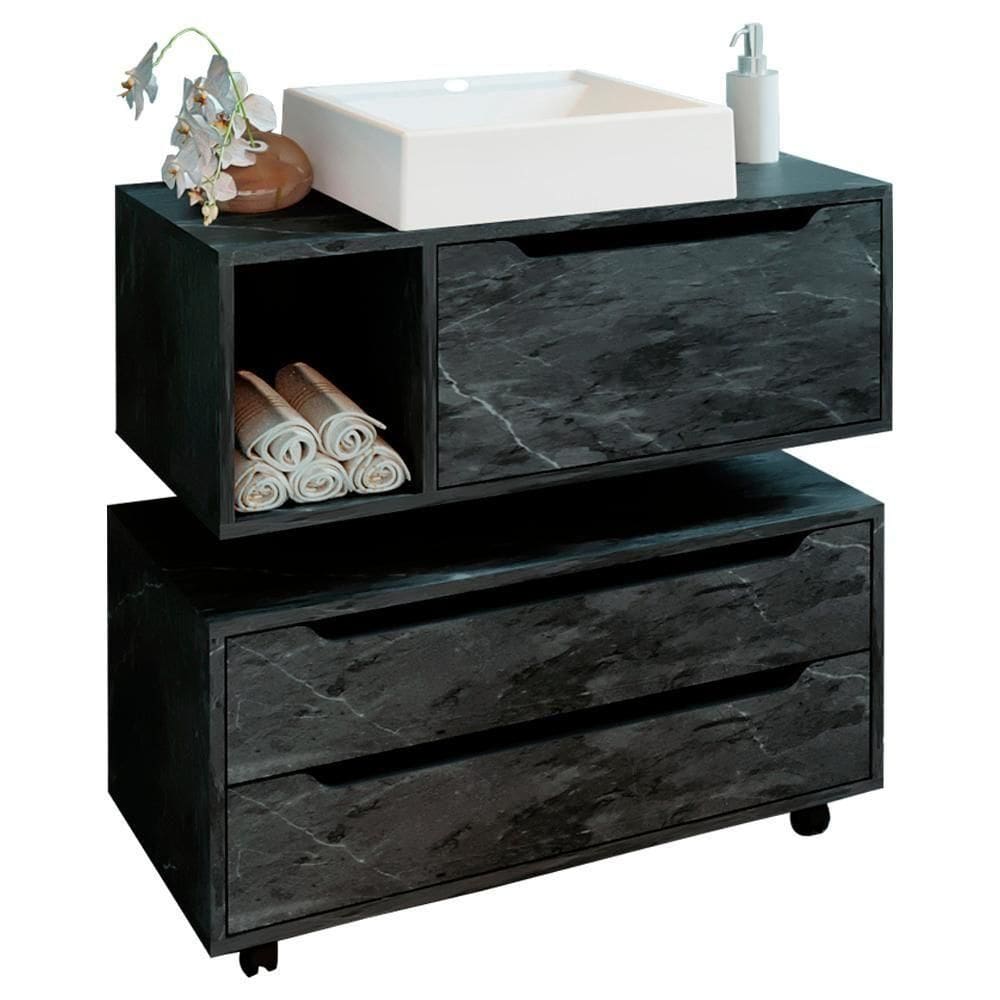 Conjunto 3 Peças Banheiro Bn3600x43x44 Marmore Lunar
