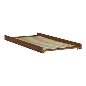 Cama Auxiliar De Solteiro Madeira Maciça Para Colchão 88 X 188 Cm Com Rodízios Cr35208 Castanho