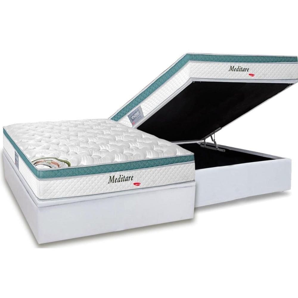 Cama Box Baú Casal: Colchão Molas Ensacadas Herval MasterPocket Meditare + Base CRC Courano White(138x188)